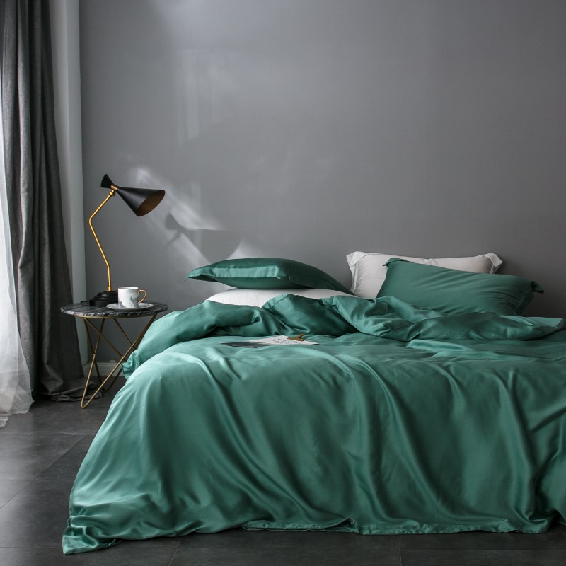 2019新款60天丝纯色四件套--单色系列 1.8m（6英尺）床 橄榄绿
