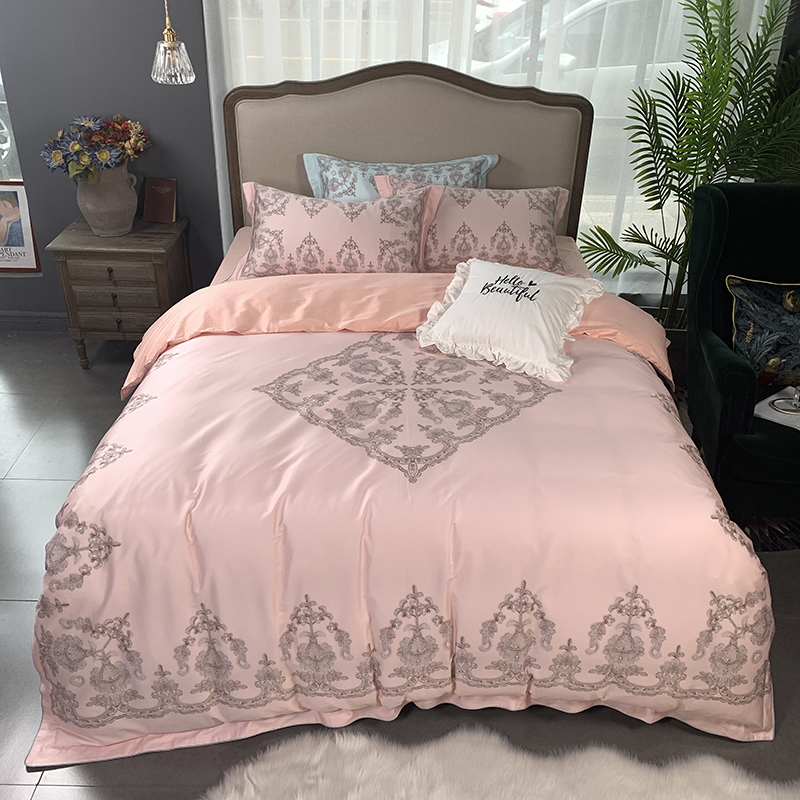 2019新款60S数码印花•长绒棉四件套 1.8m（6英尺）床 颜如玉-粉