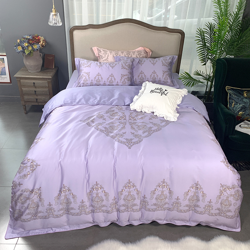 2019新款60S数码印花•长绒棉四件套 1.8m（6英尺）床 颜如玉-紫