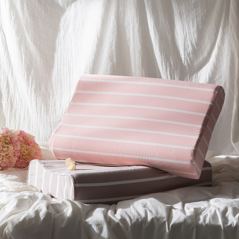 境月 安眠曲线枕60*40*12/10cm/只 乳胶枕头 枕芯 水洗棉粉条纹
