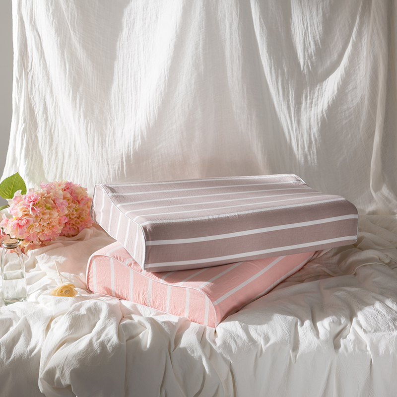境月 安眠曲线枕60*40*12/10cm/只 乳胶枕头 枕芯 水洗棉灰条纹