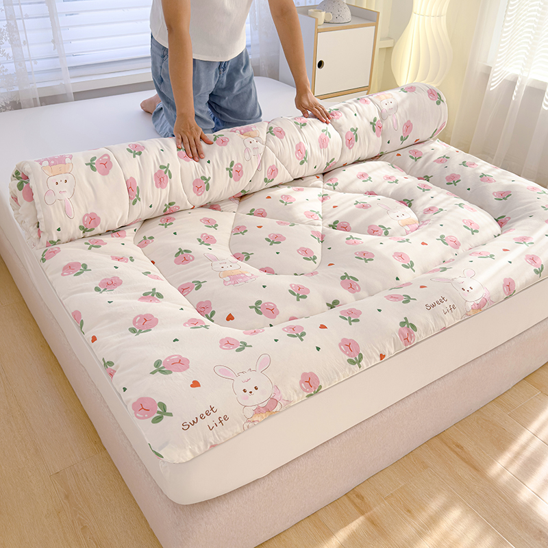 2023新款双层纱印花床垫床褥 1.2x2m 曼塔玫瑰