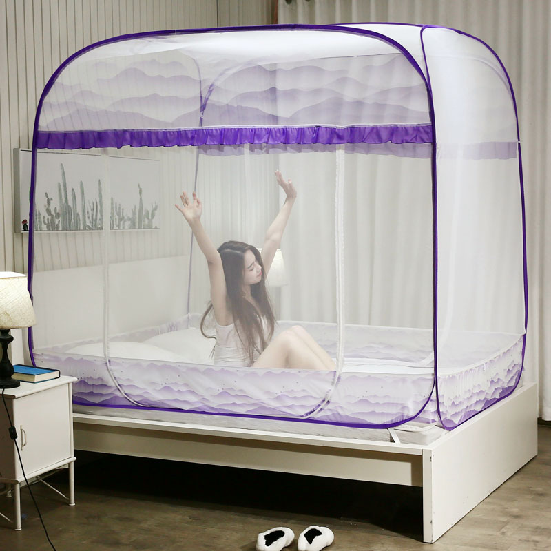 大顶水墨画钢丝蒙古包坐床蚊帐 1.8m（6英尺）床 梦醒时分-紫色