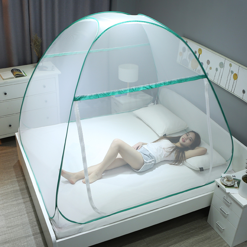 双开门蒙古包钢丝蚊帐 1.5m（5英尺）床 简约-绿色