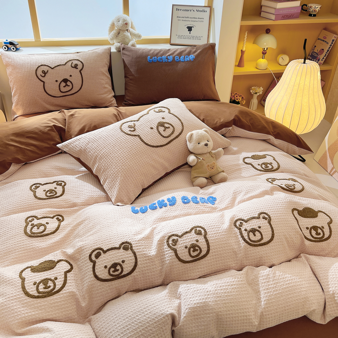 2026新款A类全棉华夫格毛巾绣B版40支纯棉水洗棉四件套-哆啦系列