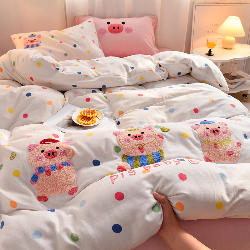 2026新款全棉A类双层纱卡通毛巾绣四件套-泡芙系列 泡芙-三只小猪