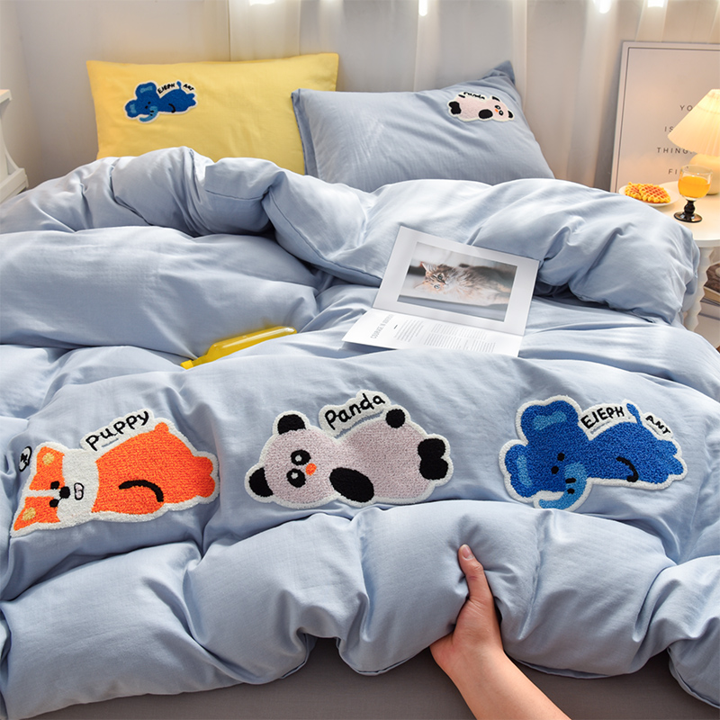 2025新款全棉A类40支双层纱卡通毛巾绣四件套-泡芙系