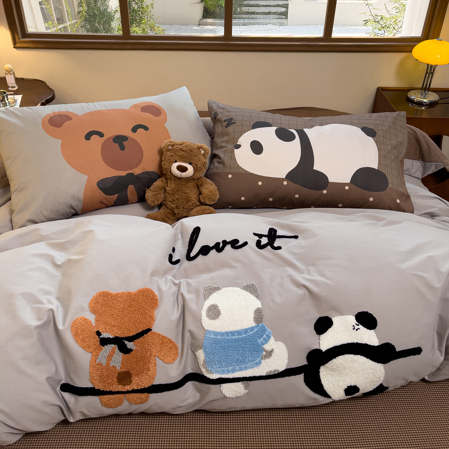 2026新款A类全棉40支水洗棉卡通毛巾绣+枕套大版数码印花纯棉四件套-可萌系列 可萌-在一起