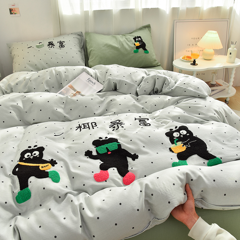 2025新款全棉A类40支双层纱卡通毛巾绣四件套-泡芙系