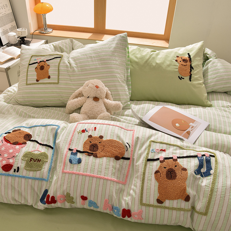 2025新款A类全棉40支水洗棉毛巾绣四件套-卡通多巴胺 惬意时光