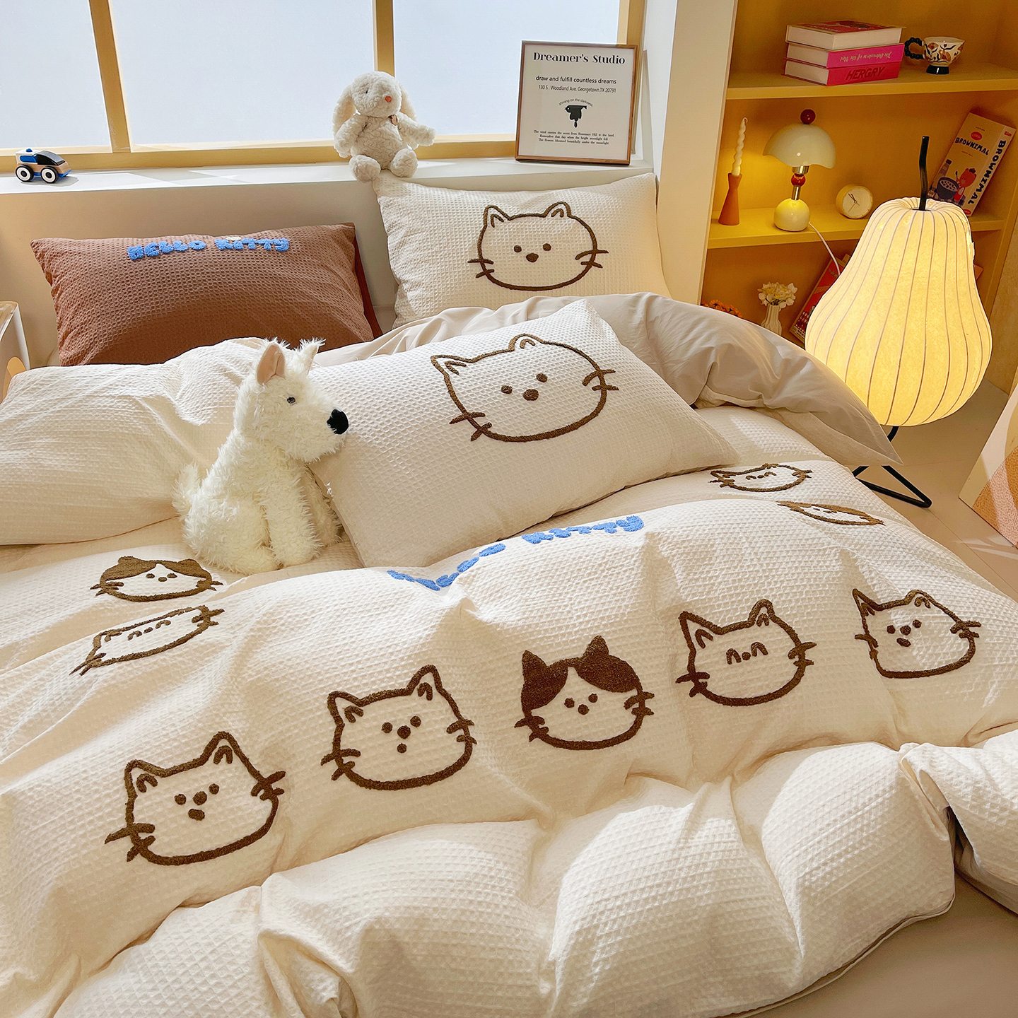 2026新款A类全棉华夫格毛巾绣B版40支纯棉水洗棉四件套-哆啦系列