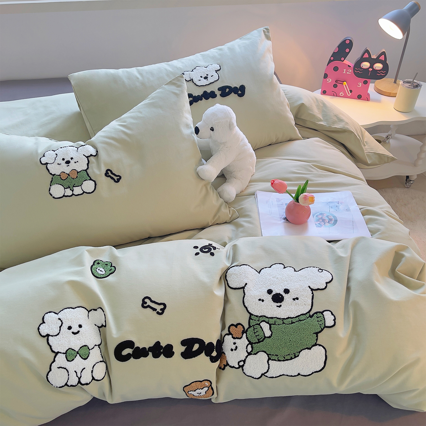 2025新款全棉磨毛卡通毛巾绣加厚纯棉四件套-可梦系列