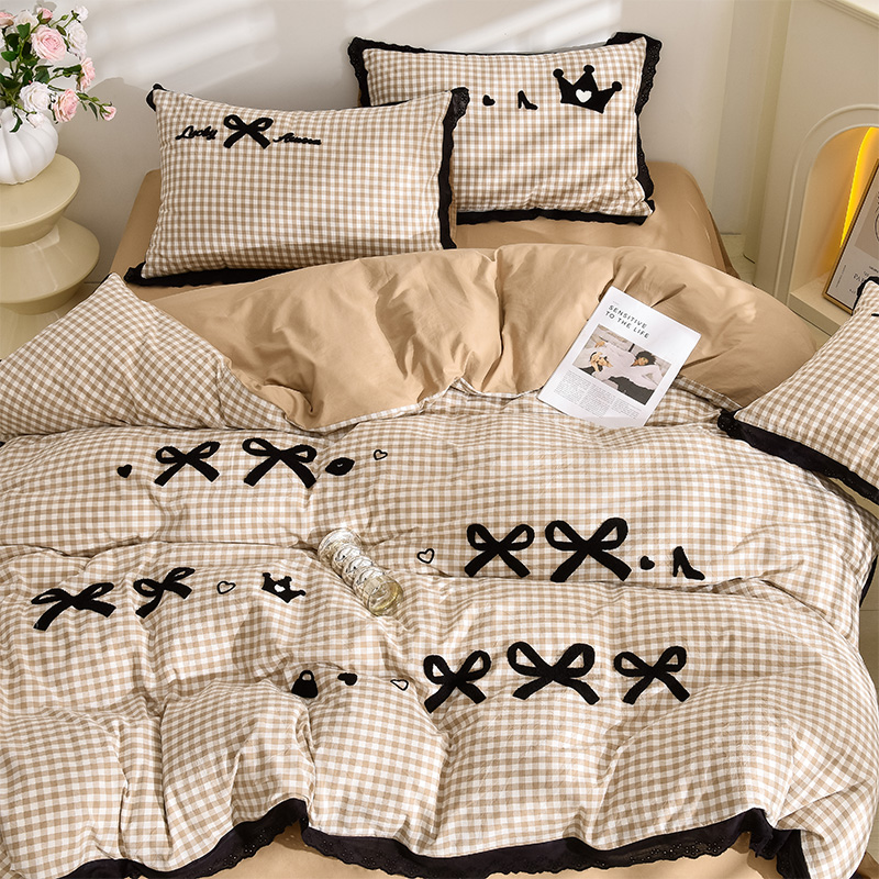 2025新款法式A类全棉40支水洗棉毛巾绣镂空花边四件套