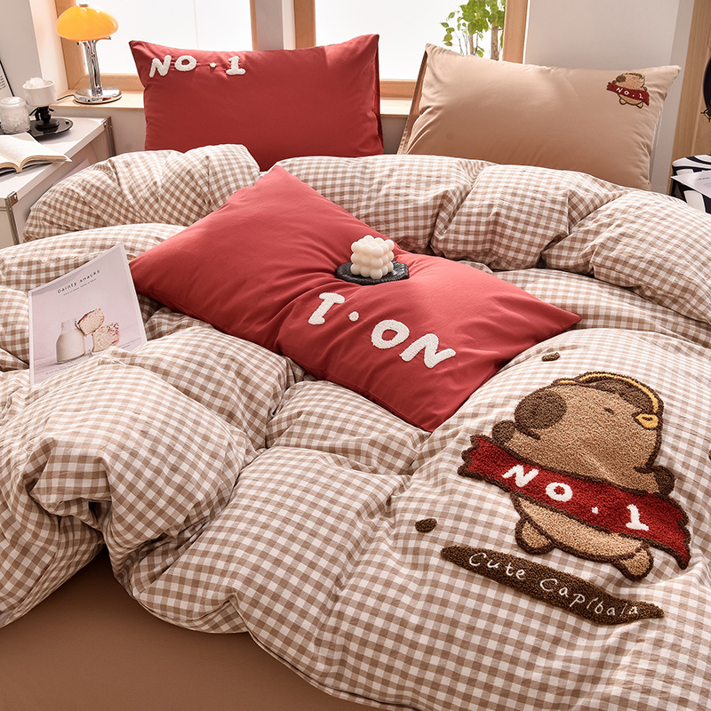 2025新款A类全棉40支水洗棉毛巾绣四件套-卡通多巴胺 No-1