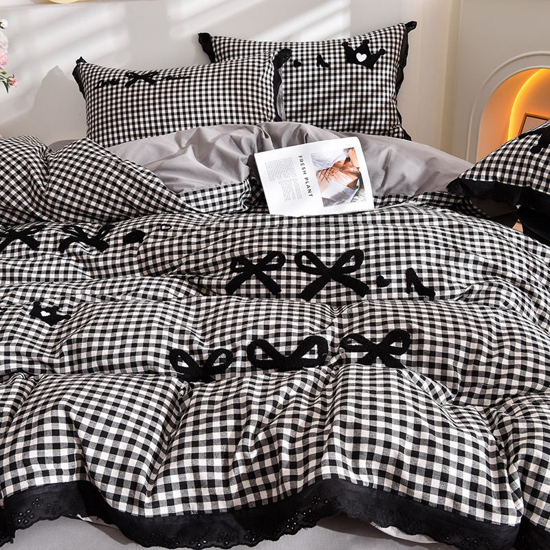 2025新款法式A类全棉40支水洗棉毛巾绣镂空花边四件套