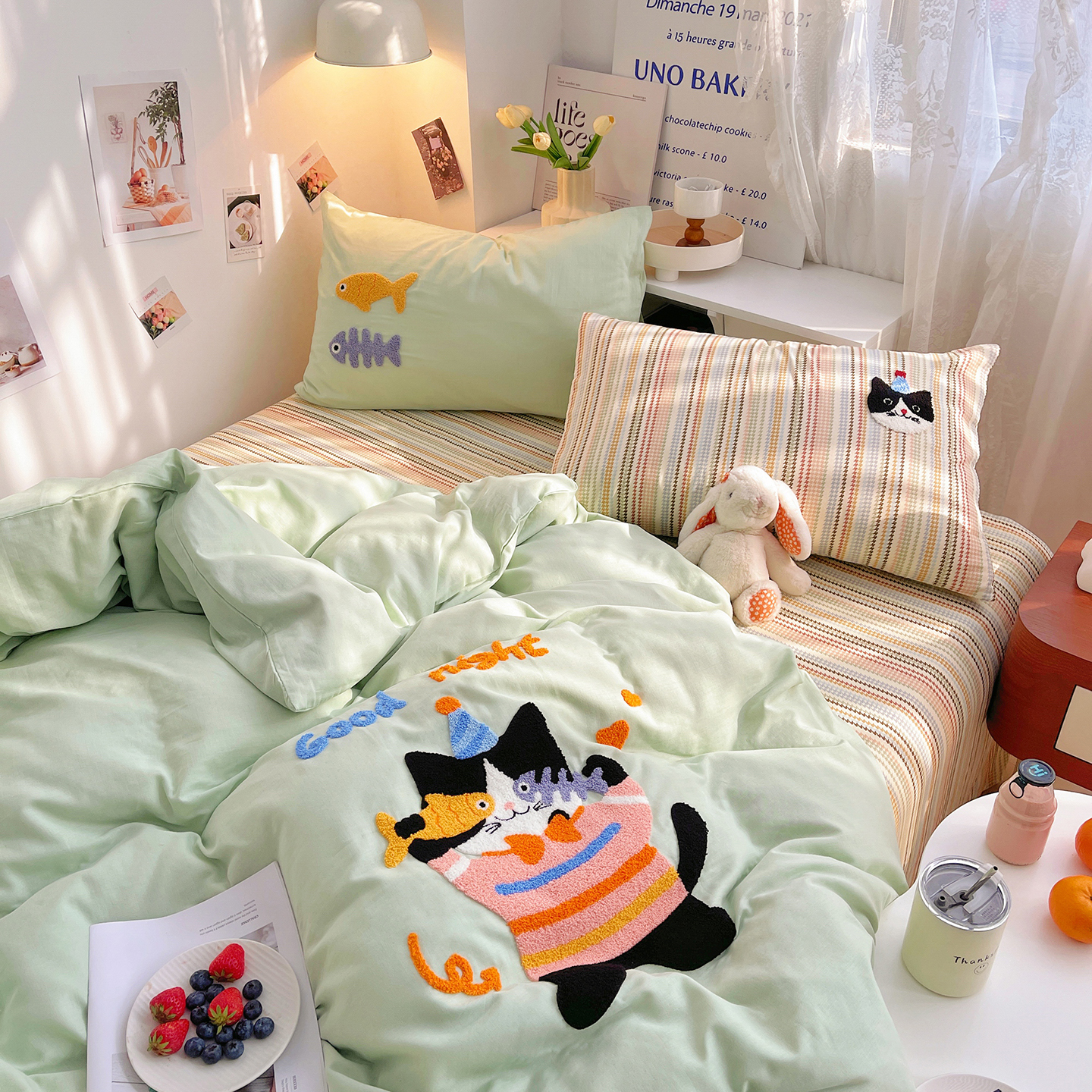 2025新款全棉A类40支双层纱卡通毛巾绣四件套-慕斯系