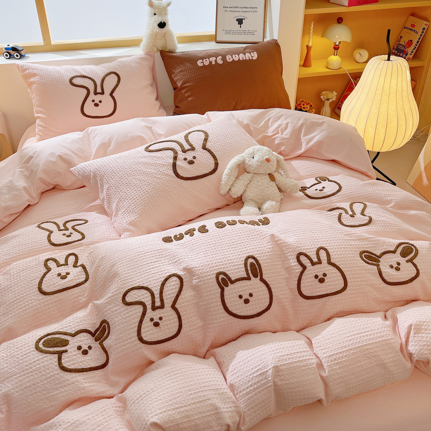 2026新款A类全棉华夫格毛巾绣B版40支纯棉水洗棉四件套-哆啦系列