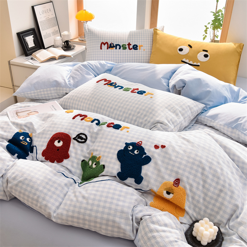 2026新款A类全棉40支水洗棉卡通毛巾绣四件套-多巴胺系列 多巴胺-起嗨