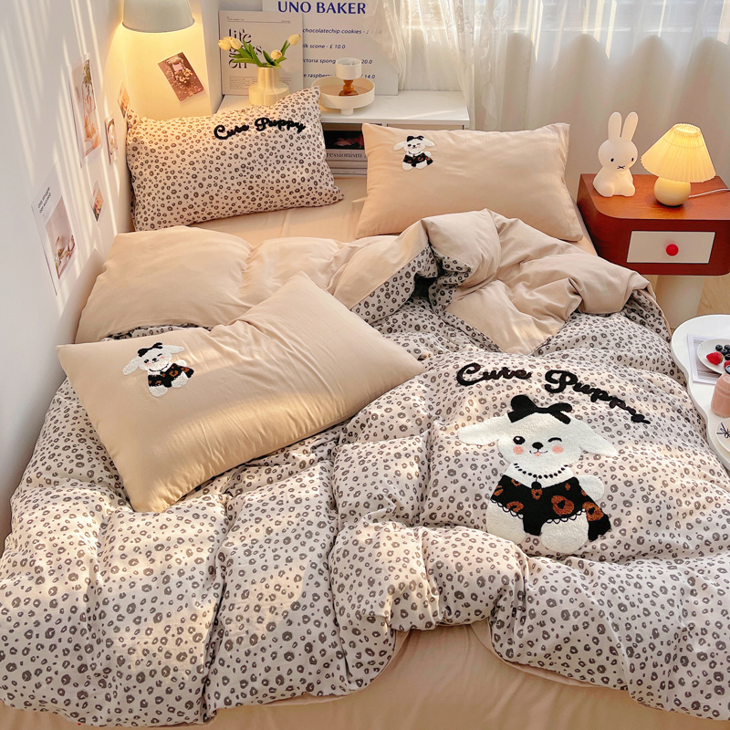 2026新款全棉A类双层纱卡通毛巾绣四件套-泡芙系列 泡芙-奶油狗