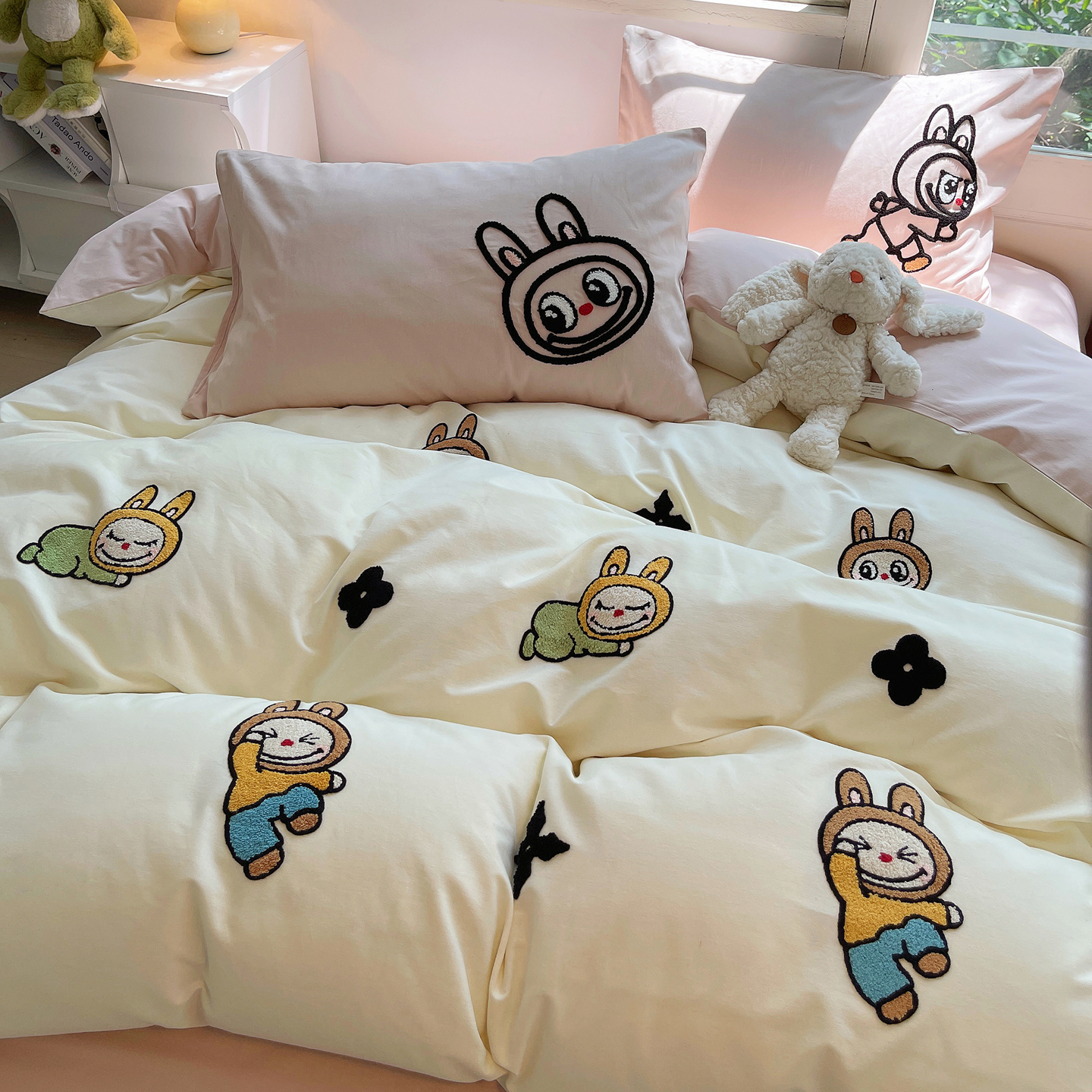 2025新款全棉磨毛卡通满版绣加厚纯棉四件套米兜系列