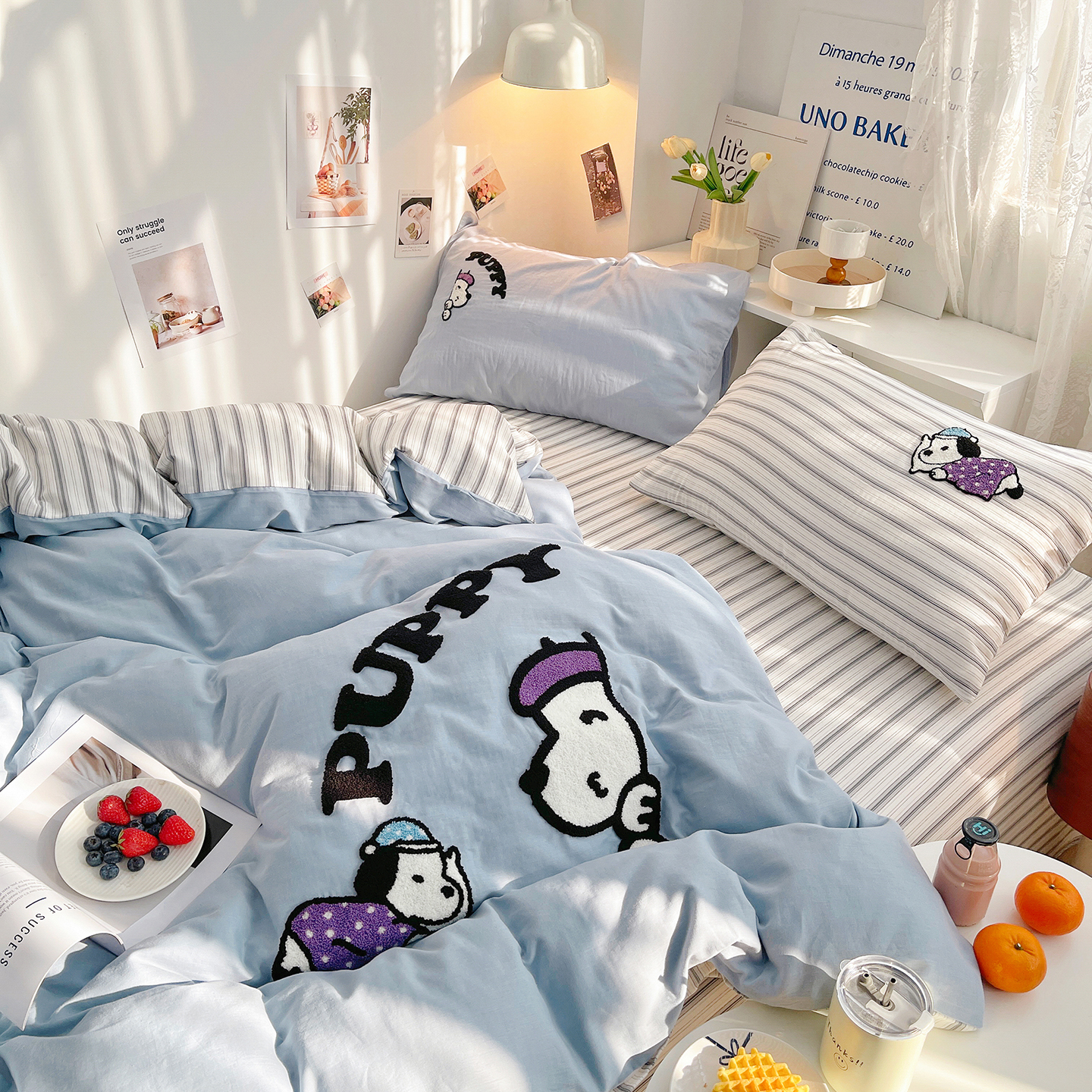 2025新款全棉A类40支双层纱卡通毛巾绣四件套-慕斯系