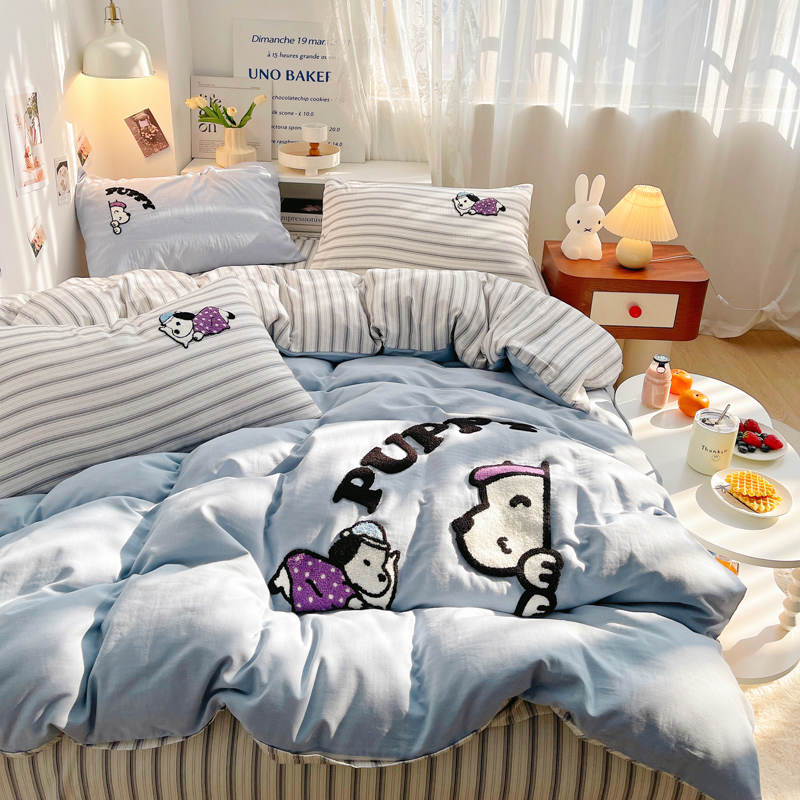 2026新款全棉A类双层纱卡通毛巾绣四件套-泡芙系列 泡芙-晚安狗