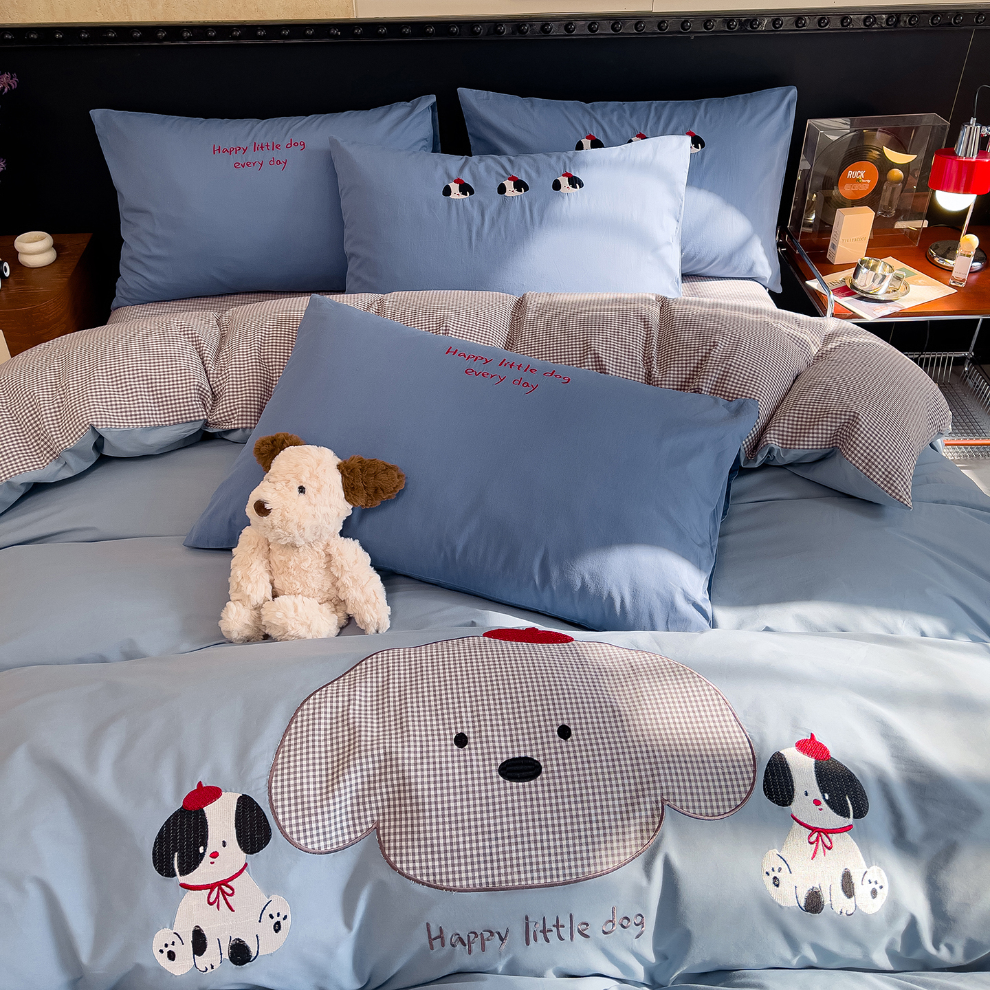 2026新款A类全棉40支水洗棉卡通贴布绣刺绣纯棉四件套-卡哇系列 卡哇-汪星