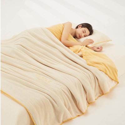 吾诺 2023秋冬 华夫格牛奶绒毯子 毛毯床单床笠单品系列-多功能绒毯 200*230cm多功能毯 茶杏色-奶黄