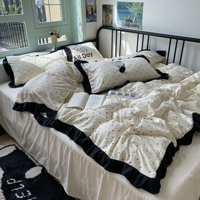 2025新款水洗棉赫本风波点四件套学生宿舍三件套床单款床笠款