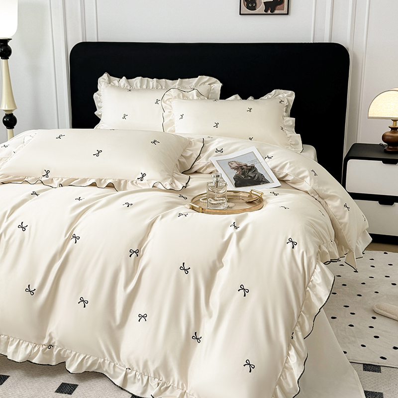 2025新款夏季轻奢水洗真丝四件套 花边高级感韩版冰丝四件套