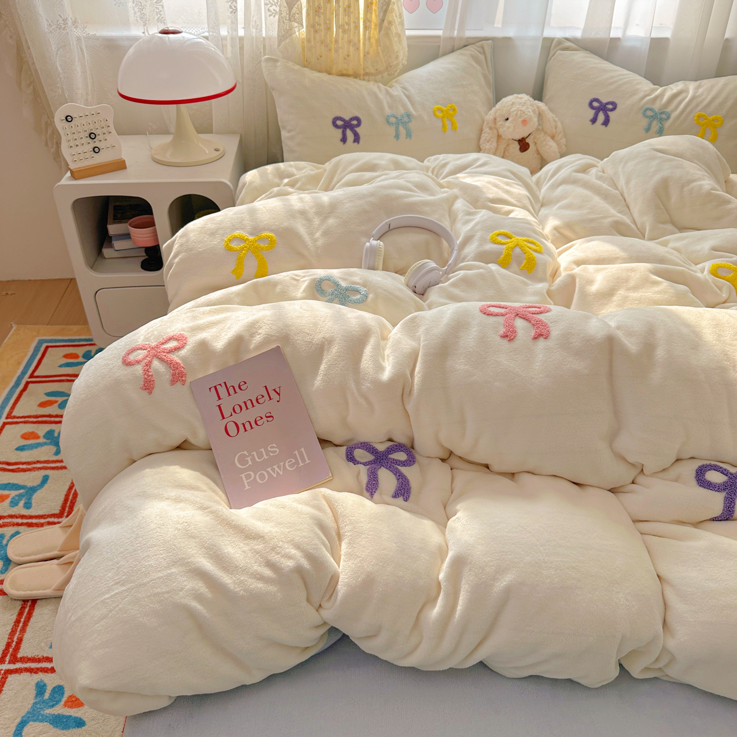 2025新款毛巾绣牛奶绒四件套-彩色蝴蝶结 彩色蝴蝶结芝士蓝