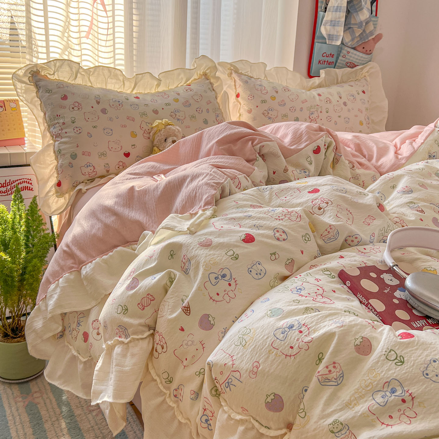 2026新款木棉双层纱四件套卡通韩版公主风四件套