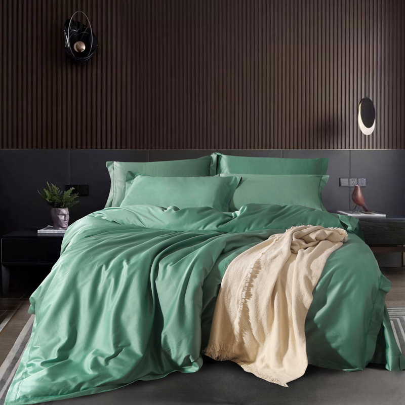 2022新款-100支匹马棉纯色埋线款四件套 床单款四件套1.8m（6英尺）床 清雅绿