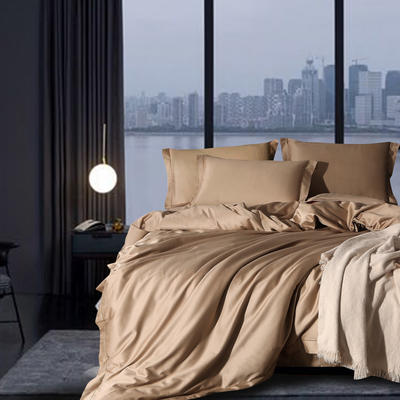 2022新款-100支匹马棉纯色埋线款四件套 床单款四件套1.8m（6英尺）床 绚丽金