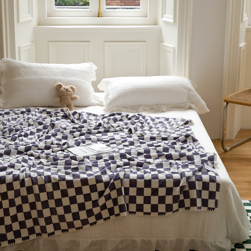 2021新款棋盘格双色盖毯毯子 150x200cm 油画紫