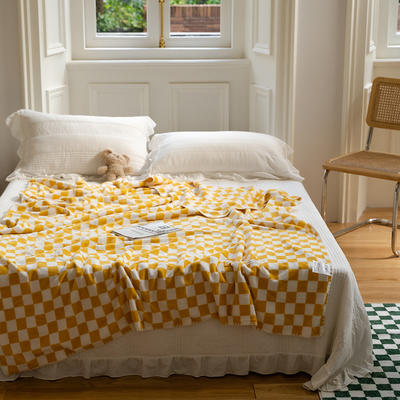 2021新款棋盘格双色盖毯毯子 150x200cm 玉米黄