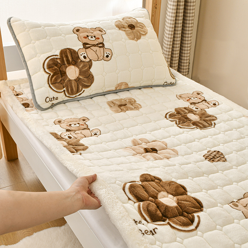 2023新款高克重印花牛奶绒保暖床垫护垫系列-学生床垫 90*200cm 床褥-可爱熊