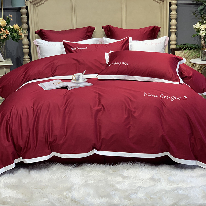 2020新款-高端居家轻奢系列100支年华四件套 床单款四件套1.8m（6英尺）床 酒红