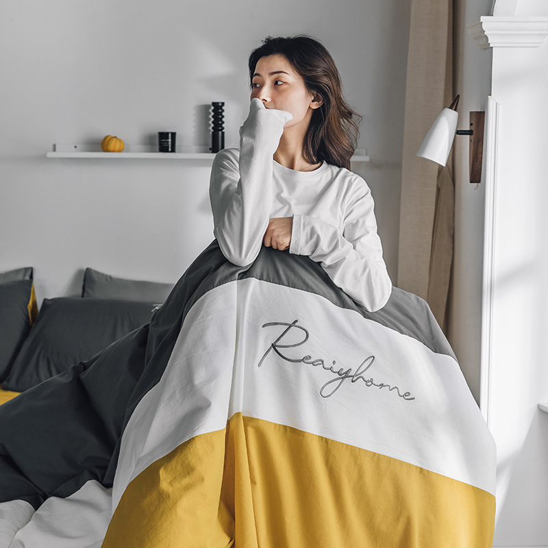 2020新款-全棉加厚水洗棉早安系列 四件套 床单款四件套1.5m 早安姜黄