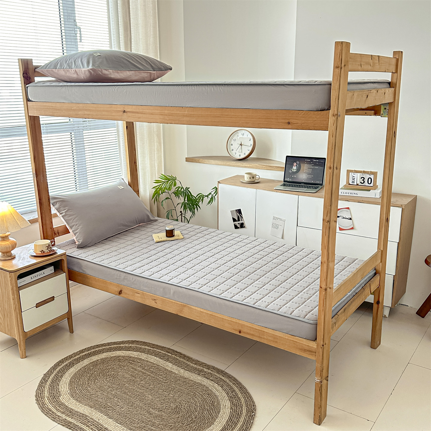 2025新款全棉水洗棉学生季夹棉床笠 初夏浅灰