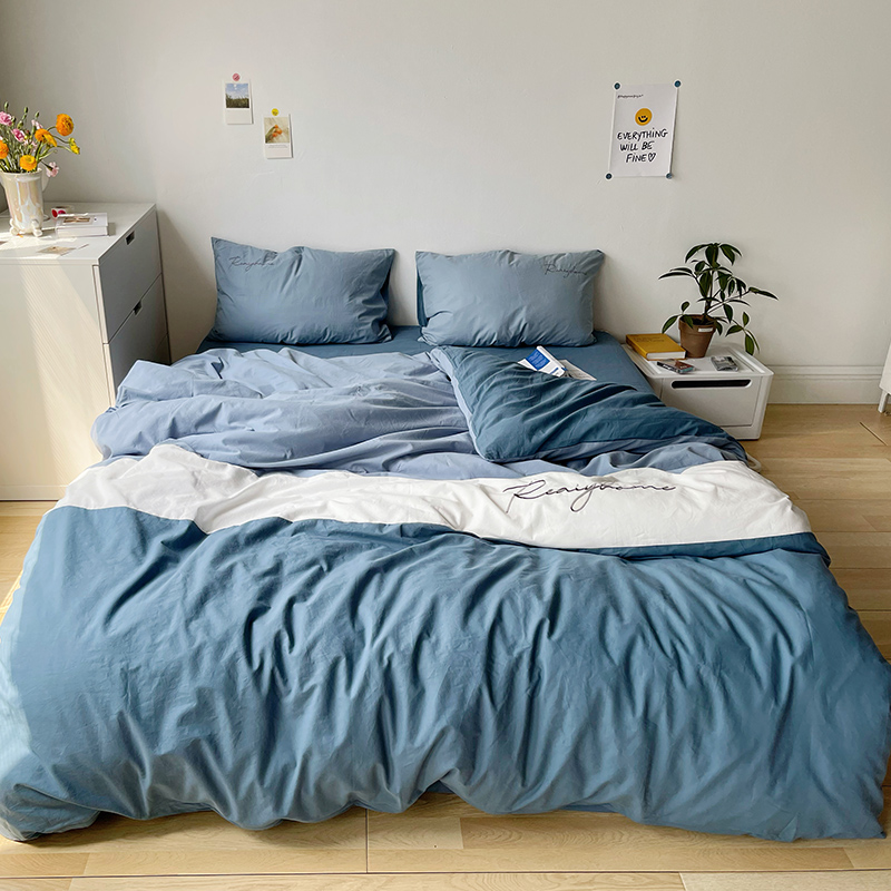 2021新款全棉水洗棉早安系列 1.5m四件套床单款 早安宾利蓝
