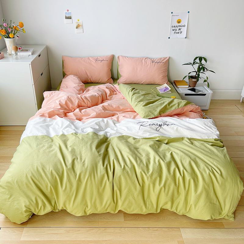 2021新款全棉水洗棉早安系列 1.5m四件套床单款 早安抹茶绿