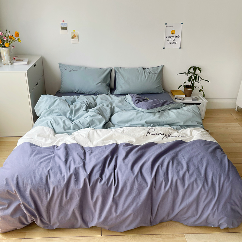 2021新款全棉水洗棉早安系列 1.5m四件套床单款 早安紫灰