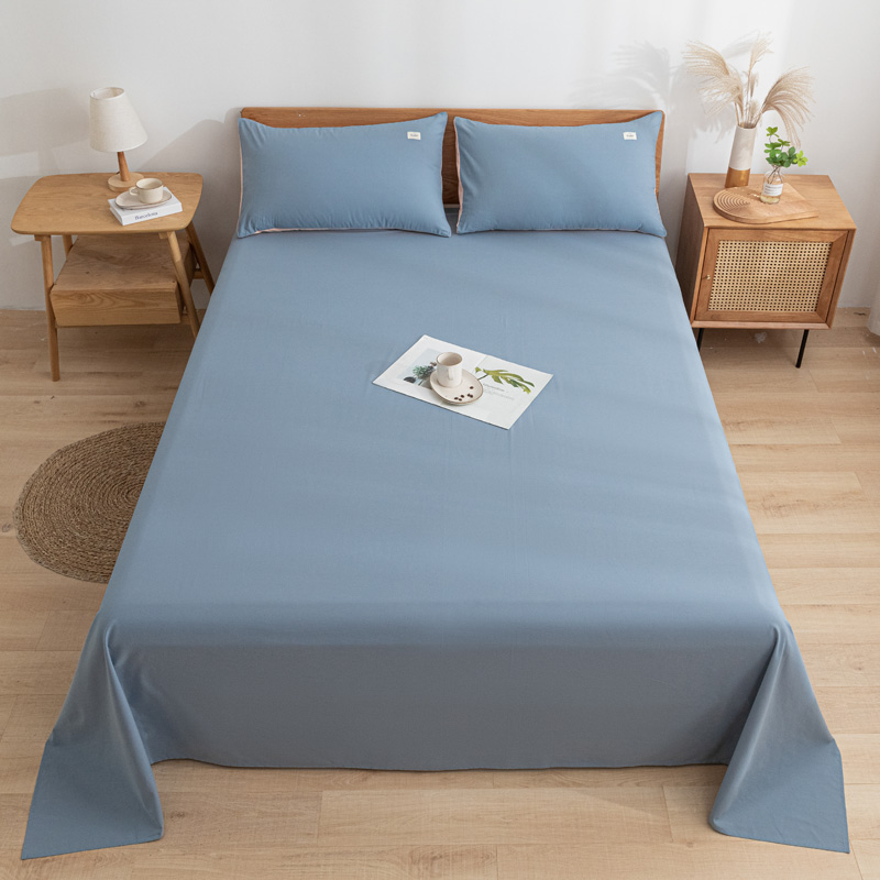 2021新款全棉水洗棉床品套件单品系列-床单 160cm*230cm 湖蓝