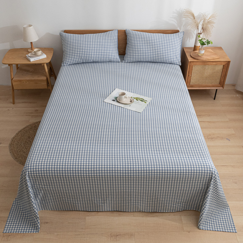 2021新款全棉水洗棉床品套件单品系列-床单 160cm*230cm 蓝小格
