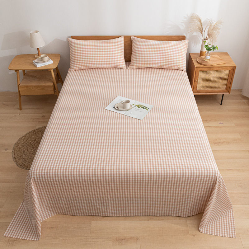 2021新款全棉水洗棉床品套件单品系列-床单 160cm*230cm 蜜粉格
