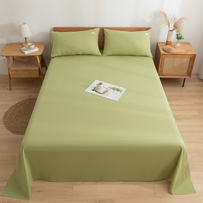 2021新款全棉水洗棉床品套件单品系列-床单 160cm*230cm 抹茶绿