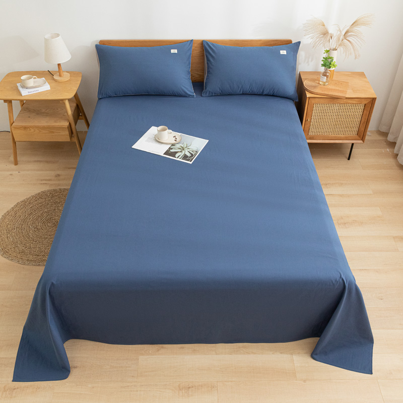 2021新款全棉水洗棉床品套件单品系列-床单 160cm*230cm 牛仔蓝