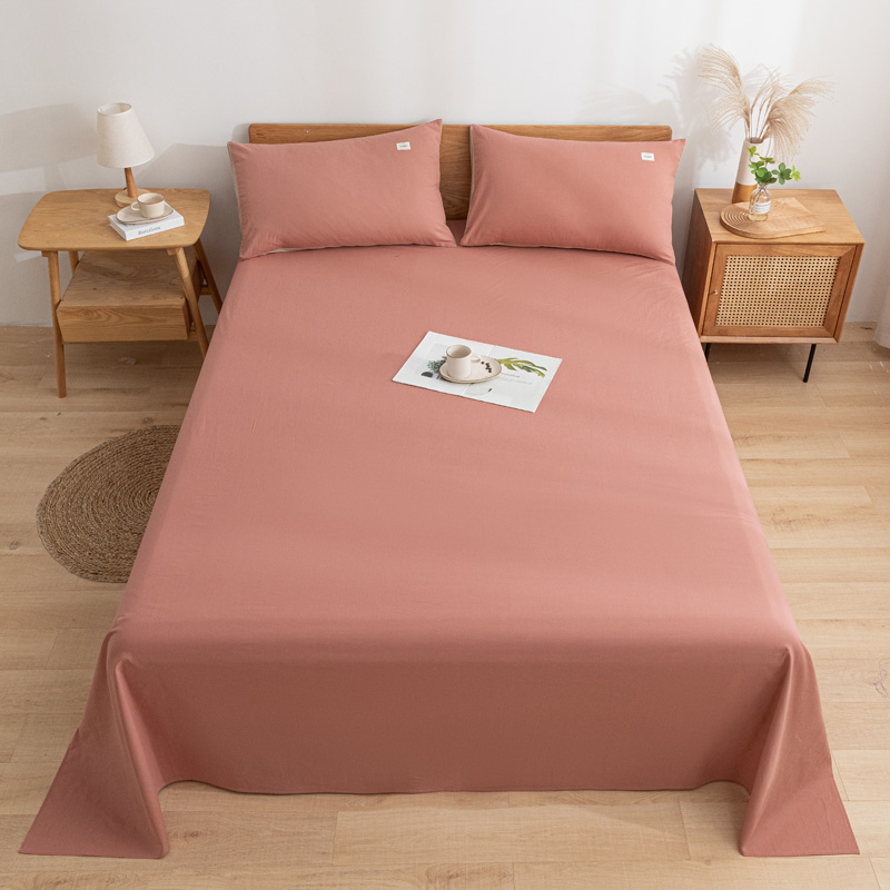 2021新款全棉水洗棉床品套件单品系列-床单 160cm*230cm 珊瑚红