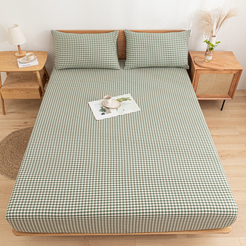 2021新款全棉水洗棉床品套件单品系列-床笠 150cmx200cm 绿小格